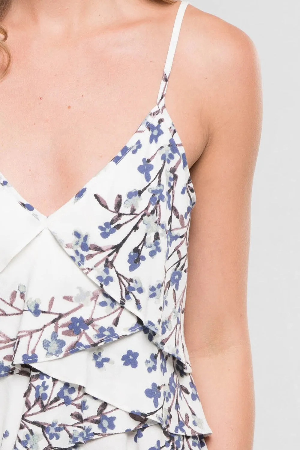Floral Print Ruffle Spaghetti Strap Top