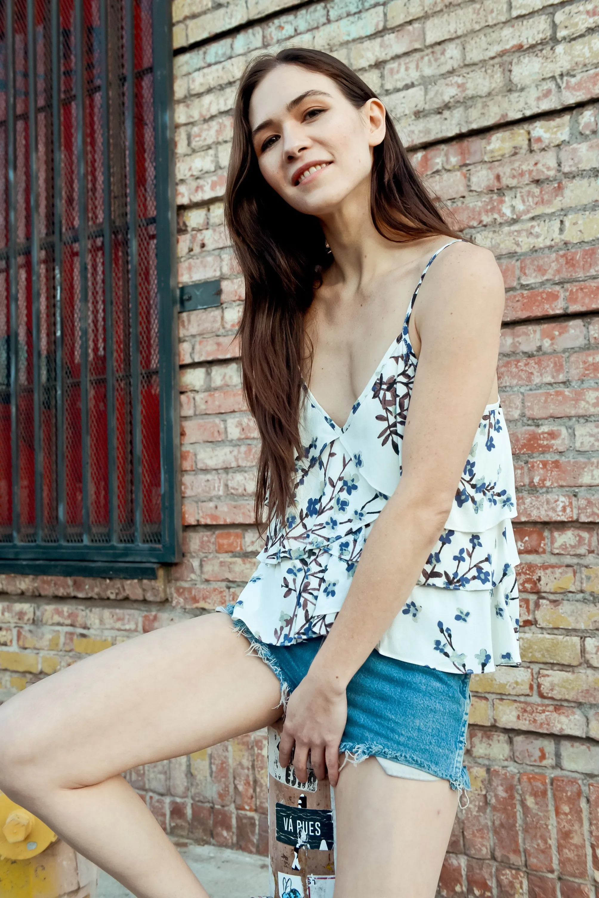 Floral Print Ruffle Spaghetti Strap Top