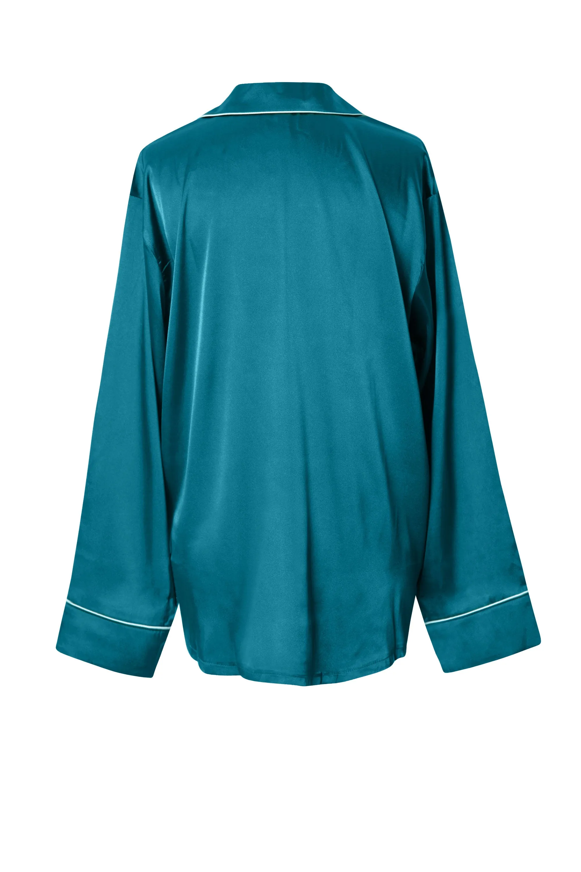 Floriana Teal Satin Long Sleeve Pajama Set