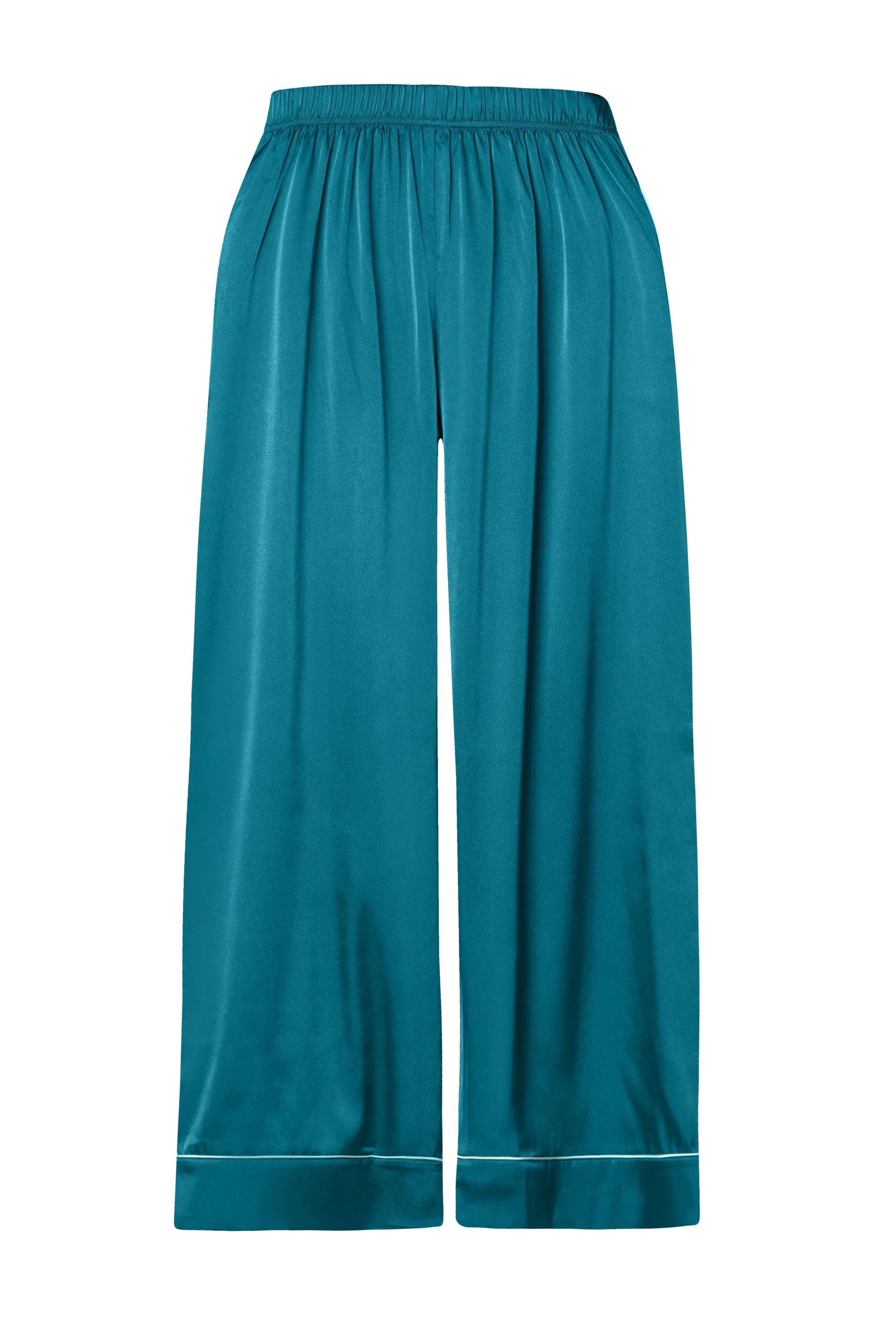 Floriana Teal Satin Long Sleeve Pajama Set