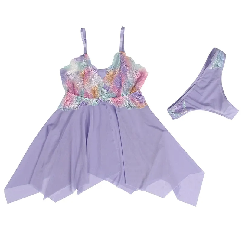 Flower Embroidery Women's Plus Size Pajama Dress