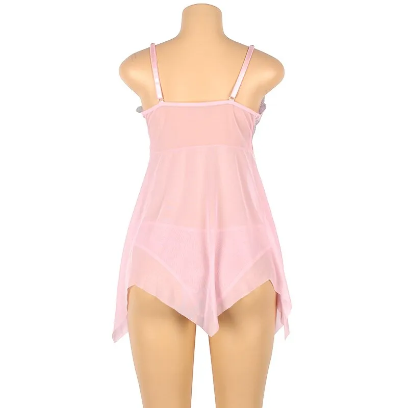 Flower Embroidery Women's Plus Size Pajama Dress