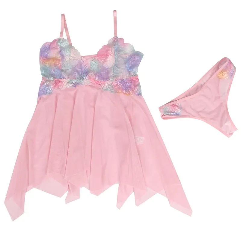 Flower Embroidery Women's Plus Size Pajama Dress