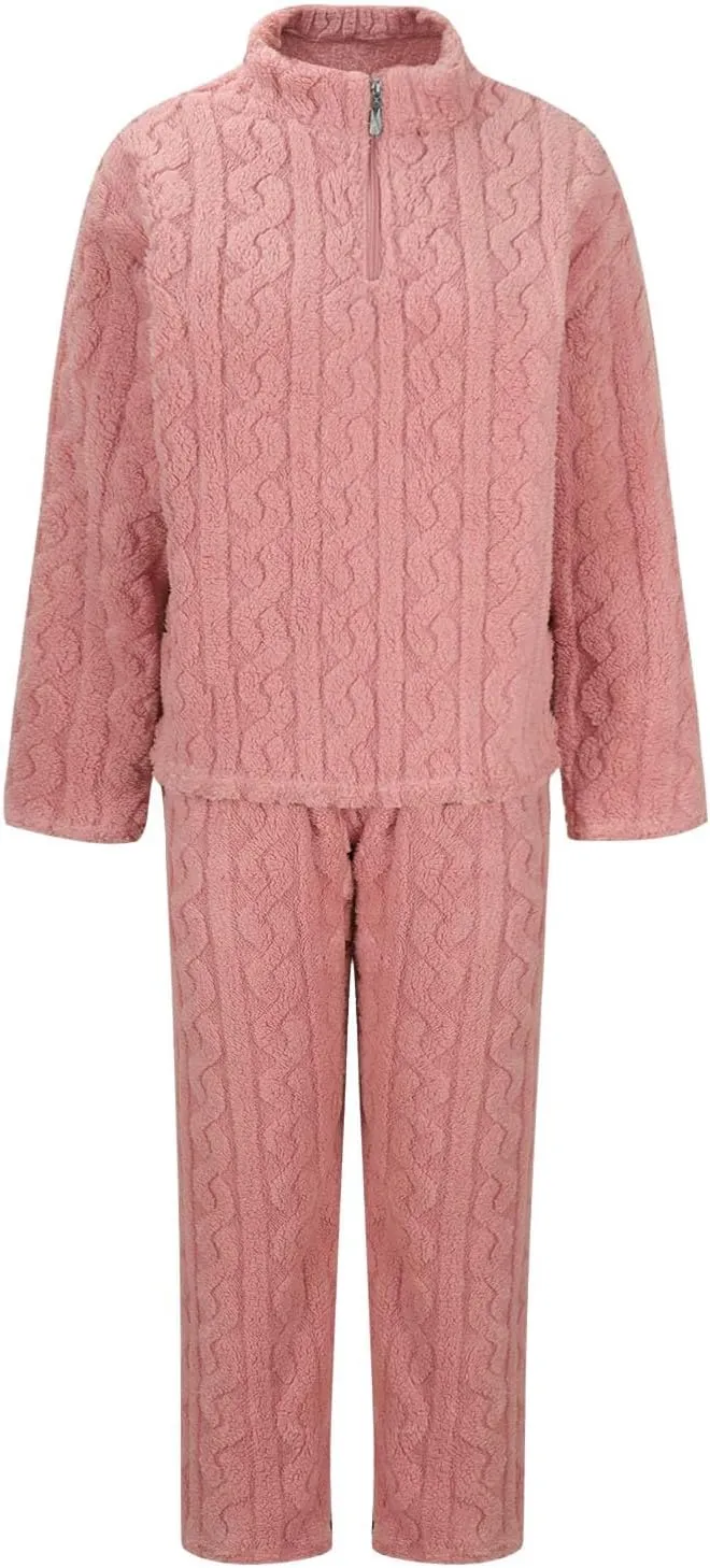 Fluffy Pajamas Set Women Soft Warm Sleepwear Lounge Set Flannel Plush 1/4 Zip Pullover Fuzzy Pant 2 Piece Pjs Sets