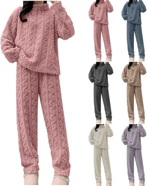 Fluffy Pajamas Set Women Soft Warm Sleepwear Lounge Set Flannel Plush 1/4 Zip Pullover Fuzzy Pant 2 Piece Pjs Sets