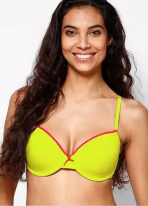 Fluorescent Yellow Single Padded Bra & Panty Set with Removable Straps