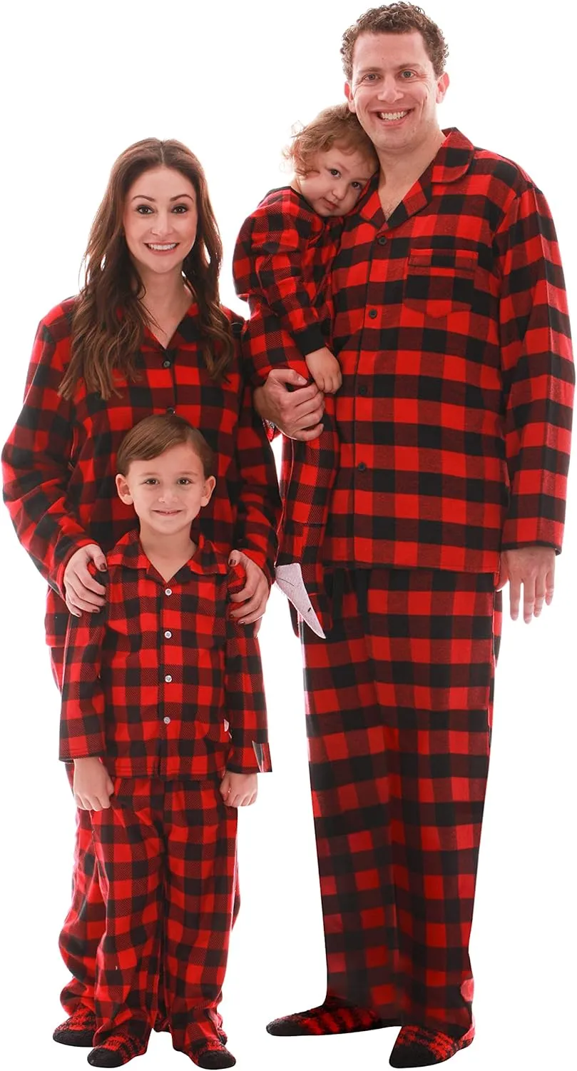 #followme Family Pajamas Buffalo Plaid Button-Front Microfleece Pajamas Set with Matching Socks