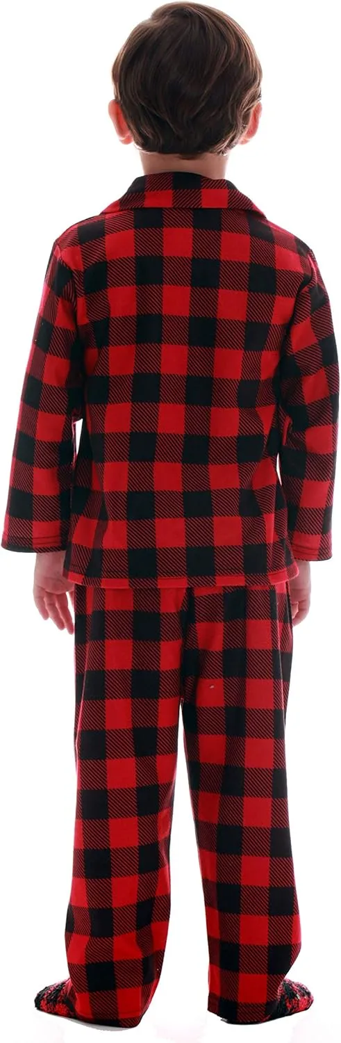#followme Family Pajamas Buffalo Plaid Button-Front Microfleece Pajamas Set with Matching Socks