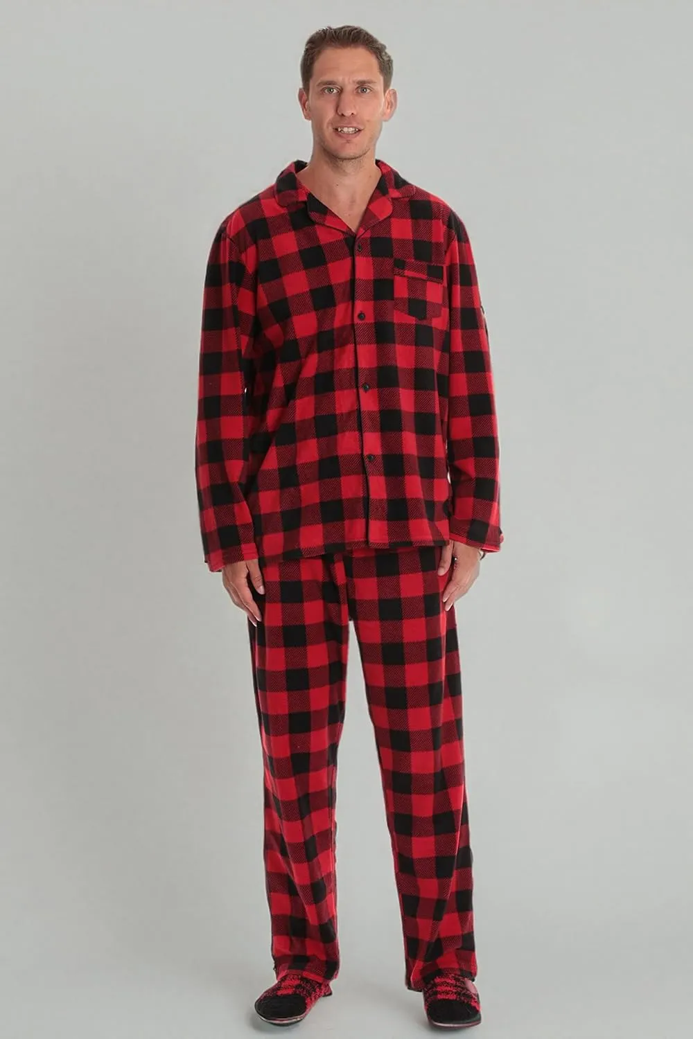 #followme Family Pajamas Buffalo Plaid Button-Front Microfleece Pajamas Set with Matching Socks