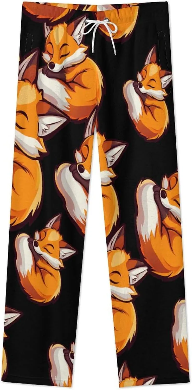 Fox Sleeping Print Women's Pajama Pants Fleece Warm Pj Bottoms Sleepwear Lounge Pants Loungewear