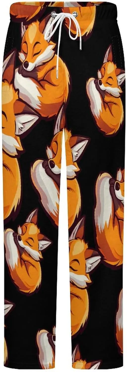 Fox Sleeping Print Women's Pajama Pants Fleece Warm Pj Bottoms Sleepwear Lounge Pants Loungewear