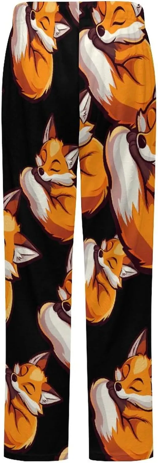 Fox Sleeping Print Women's Pajama Pants Fleece Warm Pj Bottoms Sleepwear Lounge Pants Loungewear