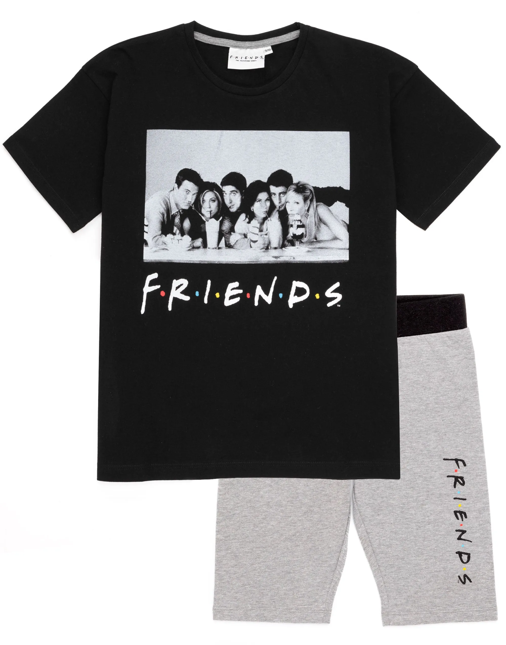 Friends Pyjamas For Girls TV Series Cycling Short & T-Shirt Set - Black
