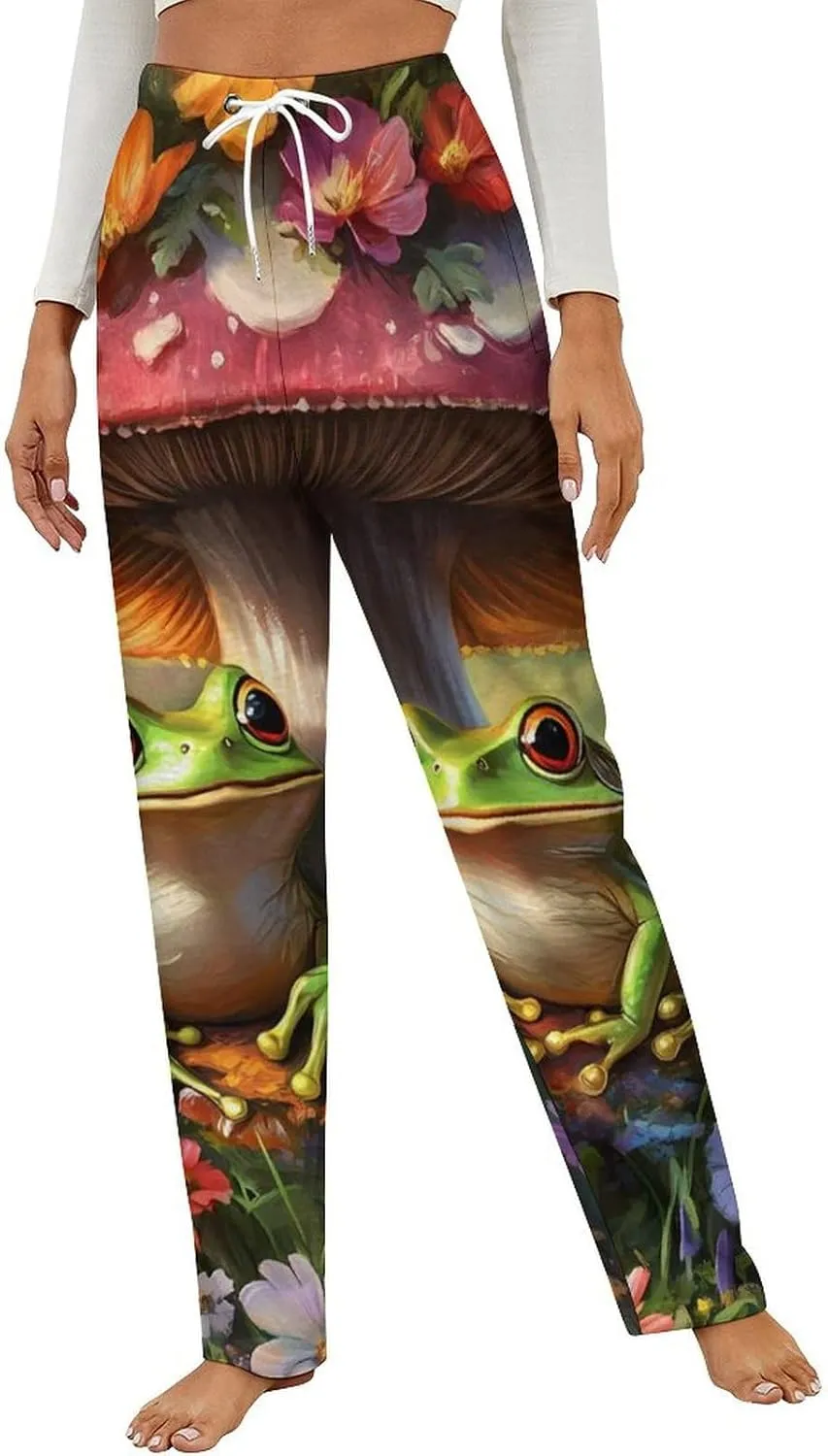 Frog Mushroom Women's Pajama Pants Fleece Warm Pj Bottoms Sleepwear Lounge Pants Loungewear