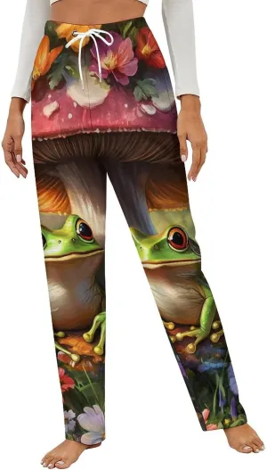 Frog Mushroom Women's Pajama Pants Fleece Warm Pj Bottoms Sleepwear Lounge Pants Loungewear