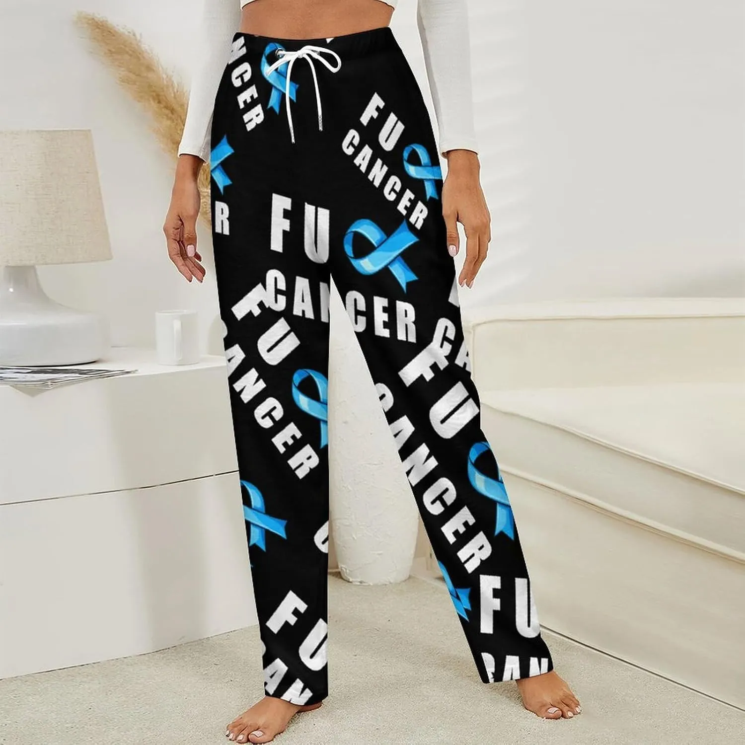 Fuck Cancer Women's Pajama Pants Fleece Warm Pj Bottoms Sleepwear Lounge Pants Loungewear