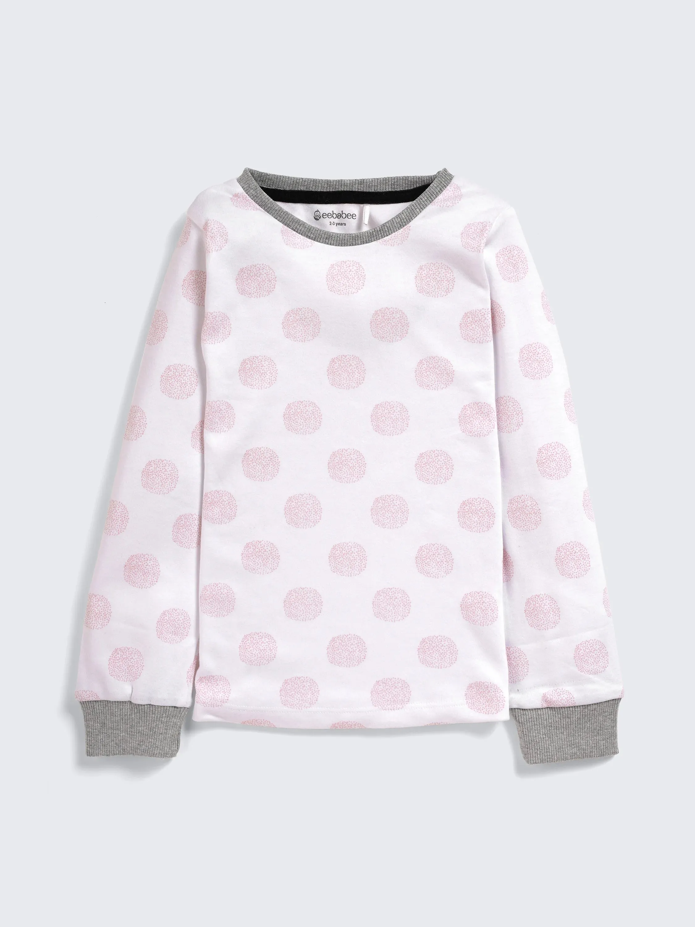 Full sleeve white & pink dots pajama set for baby
