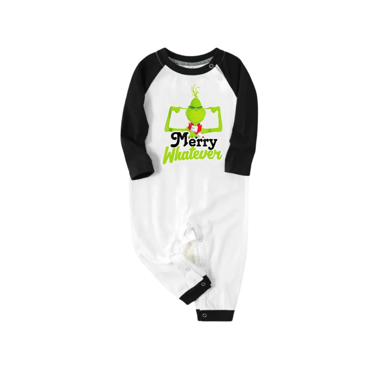 Funny Cartoon Pattern and "Merry Whatever" Printed Green and Black Plaid Christmas Family Pajamas