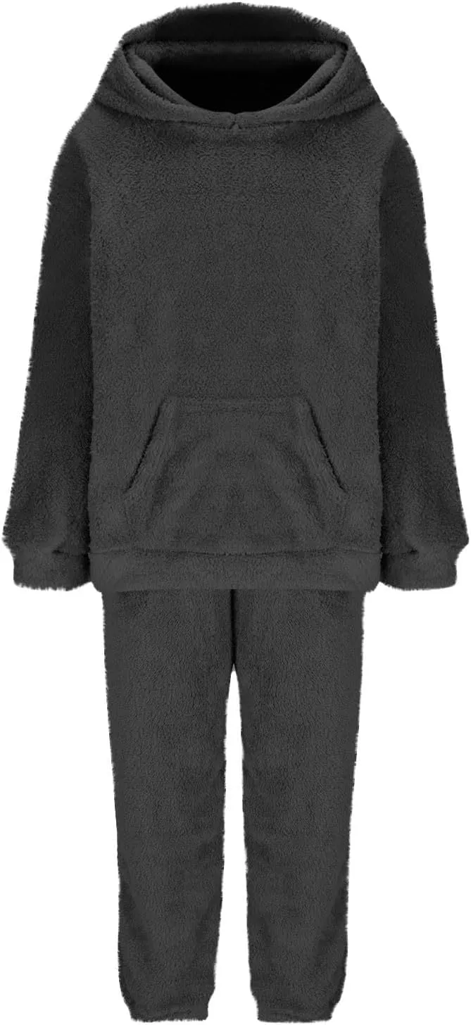 Fuzzy Pajamas Set Women Plus Size Winter Lounge Set Warm Fluffy Sleepwear Casual Hoodies and Pants Sets Comfy Pj Set