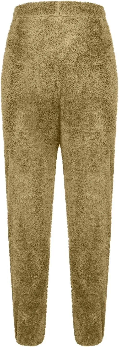 Fuzzy Pants for Women High Waisted Thicken Fleece Lounge Pants, Winter Warm Pajama Pants, Sleepwear Home Pants