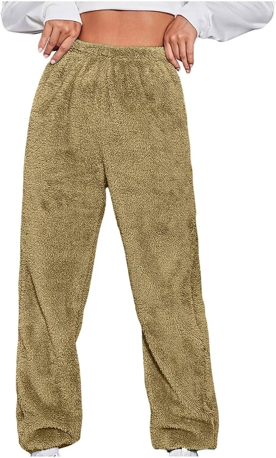 Fuzzy Pants for Women High Waisted Thicken Fleece Lounge Pants, Winter Warm Pajama Pants, Sleepwear Home Pants