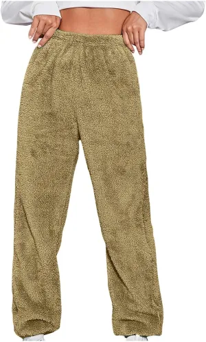 Fuzzy Pants for Women High Waisted Thicken Fleece Lounge Pants, Winter Warm Pajama Pants, Sleepwear Home Pants