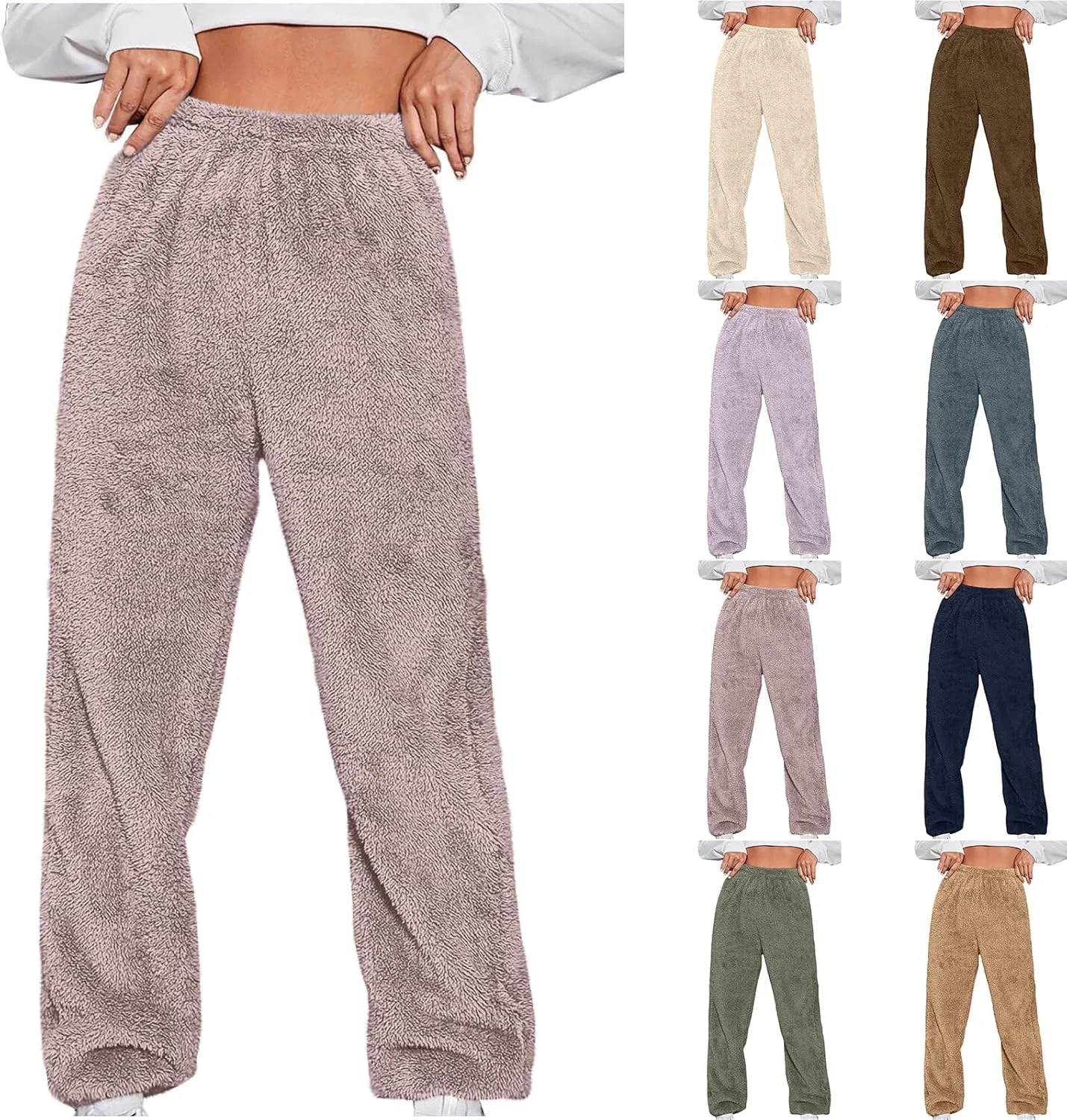 Fuzzy Pants for Women High Waisted Thicken Fleece Lounge Pants, Winter Warm Pajama Pants, Sleepwear Home Pants