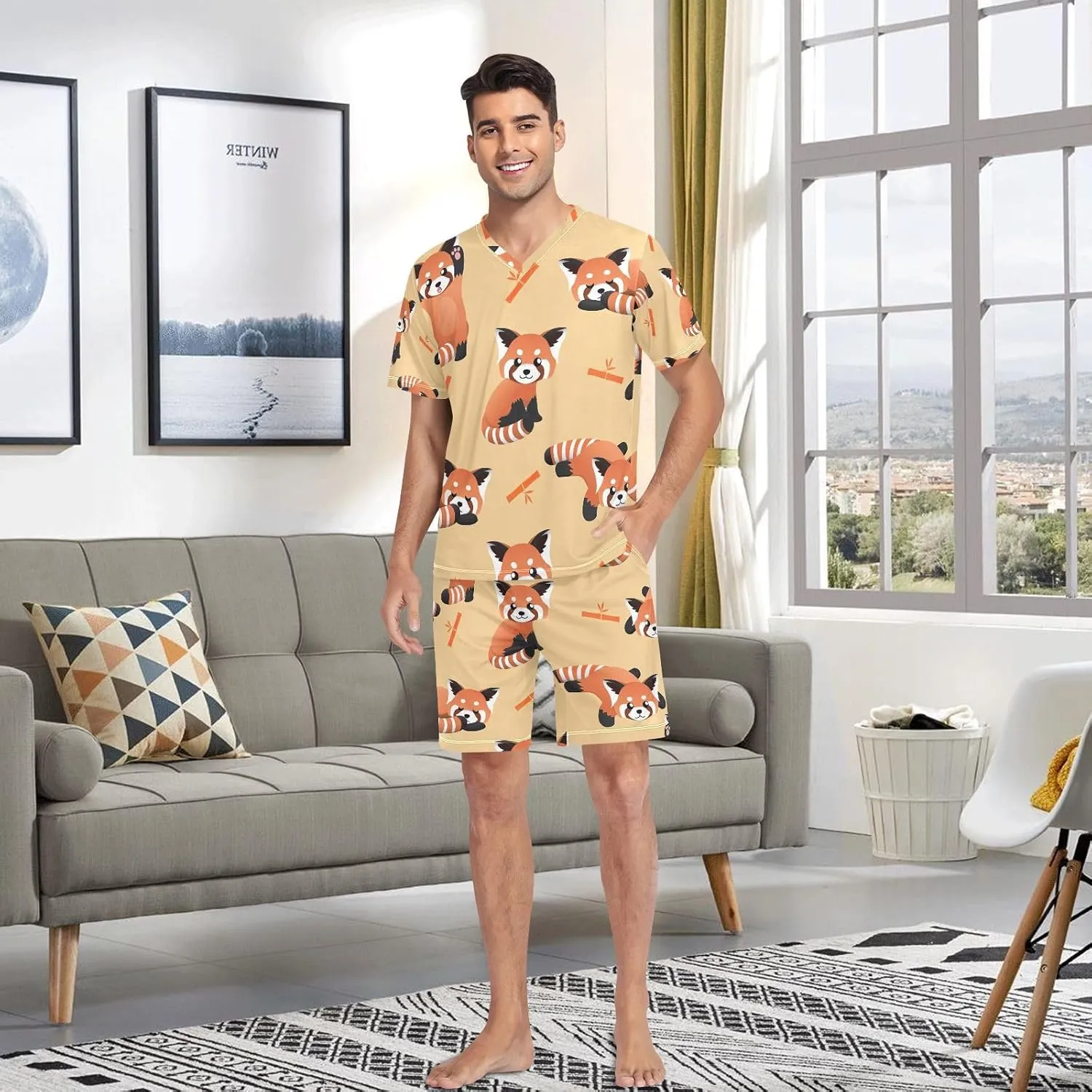 GAIGEO Tribal Navajo Pattern Men Pajamas Sets, Soft Mens Sleepwear Pjs Set with Pockets Pajama Sets for Men, S-XXL