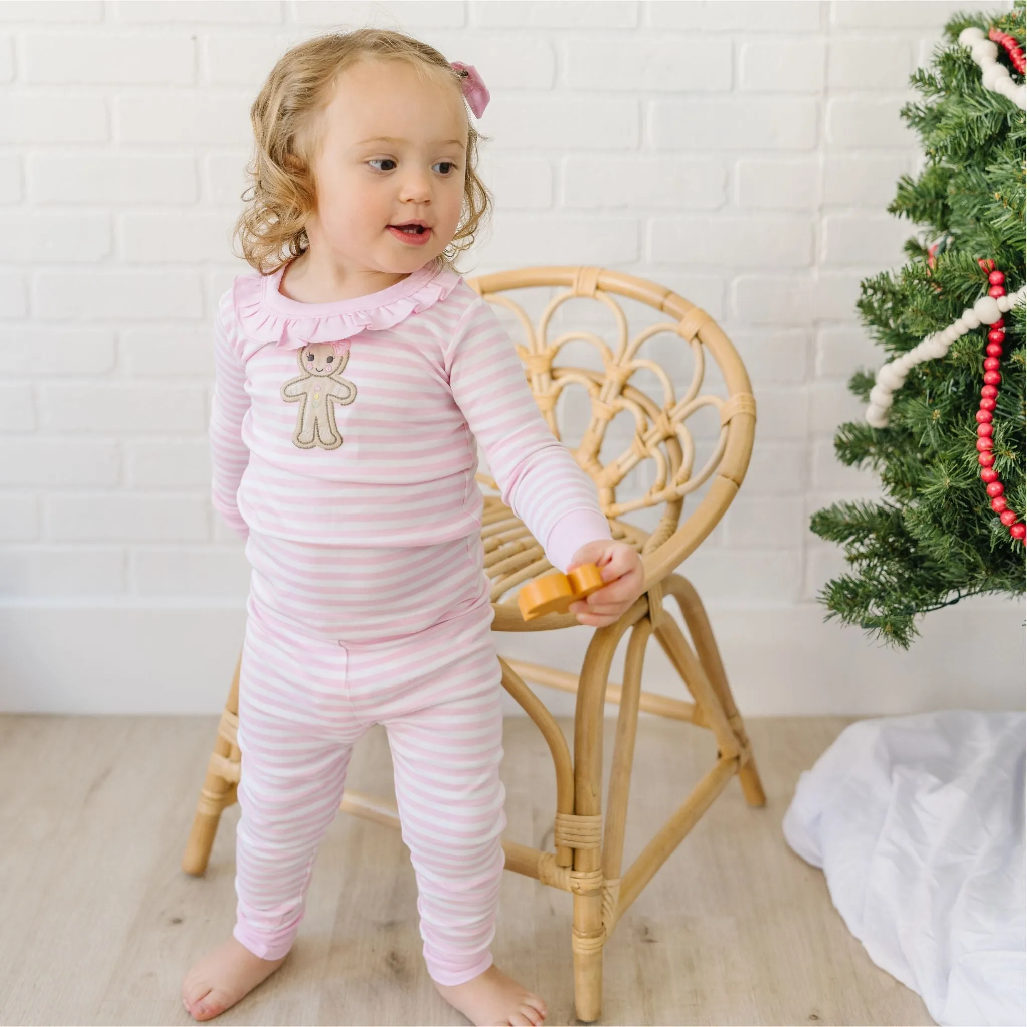 Gingerbread Land Ruffle Long Pajamas - Pink