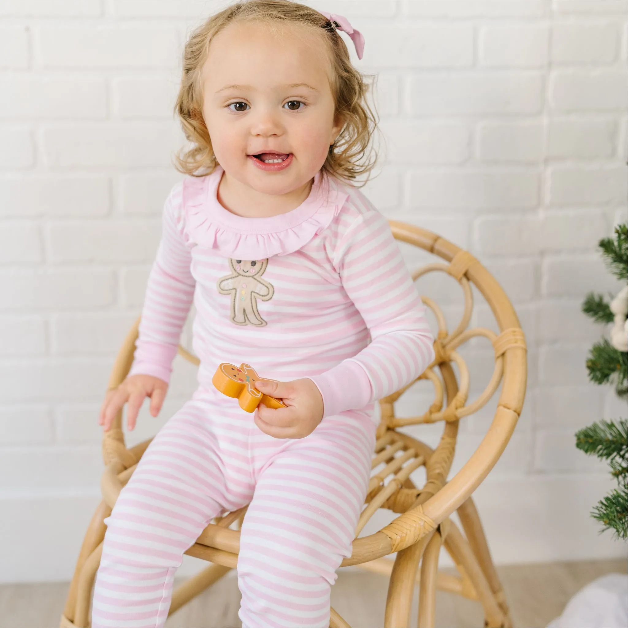 Gingerbread Land Ruffle Long Pajamas - Pink