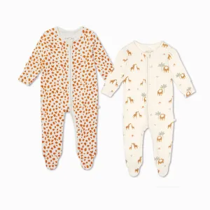 Giraffe Clever Zip Baby Pajamas 2 Pack