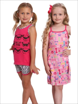Girls' 3-Piece Group Pug Nightgown  and Short Set Pajama