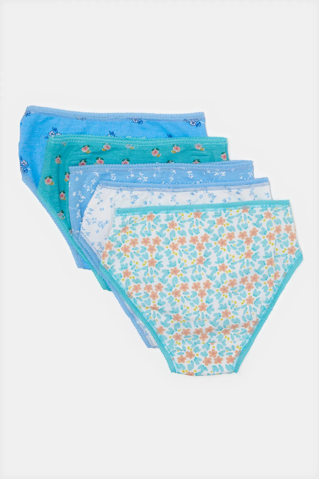 Girls Blue Print Boxer Brief Set (Pack of 5)