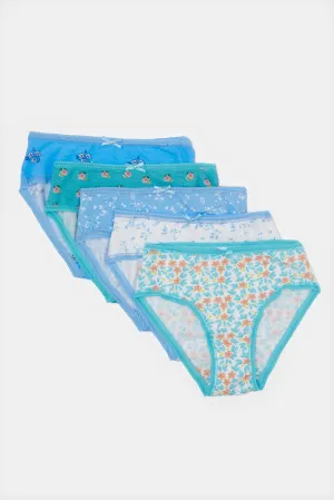 Girls Blue Print Boxer Brief Set (Pack of 5)