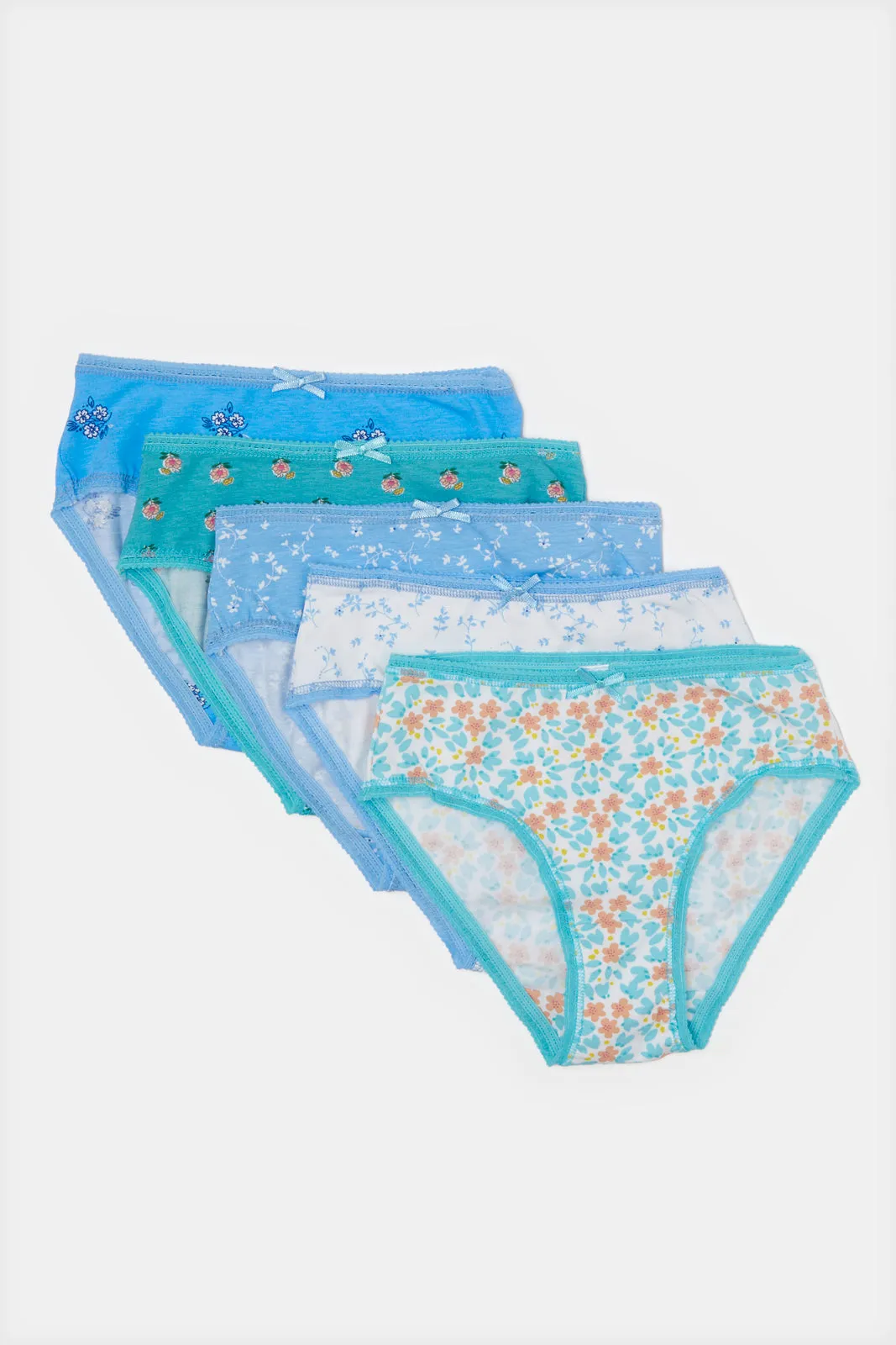 Girls Blue Print Boxer Brief Set (Pack of 5)