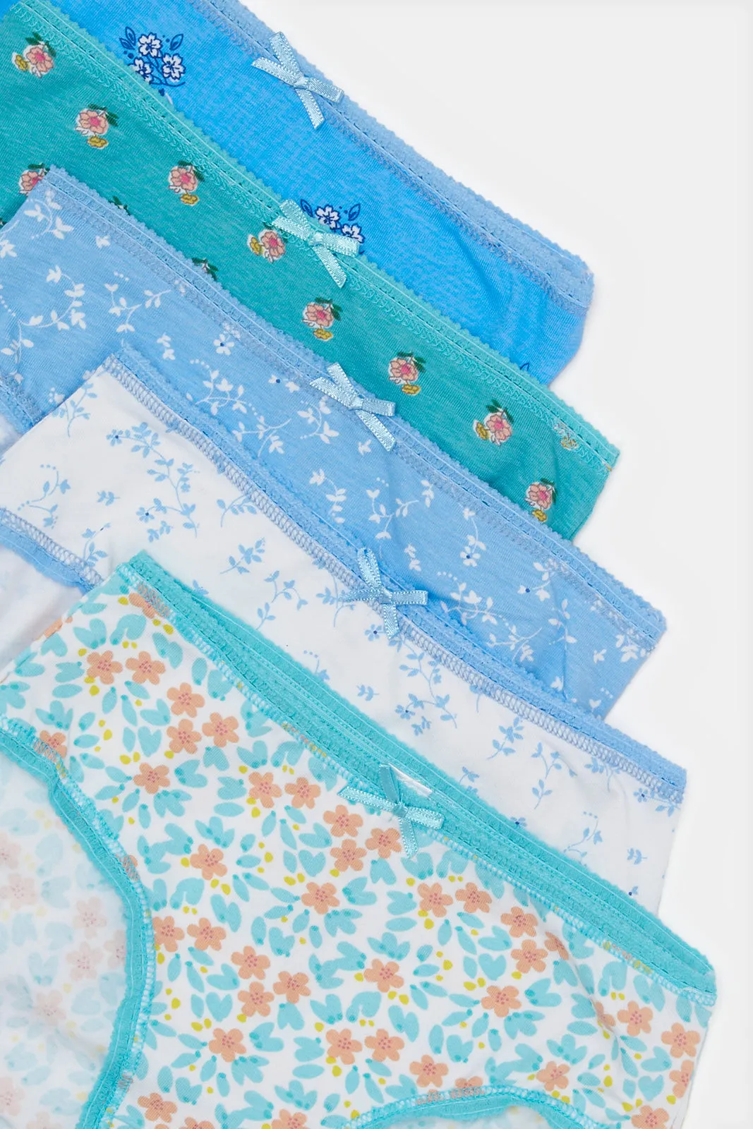 Girls Blue Print Boxer Brief Set (Pack of 5)
