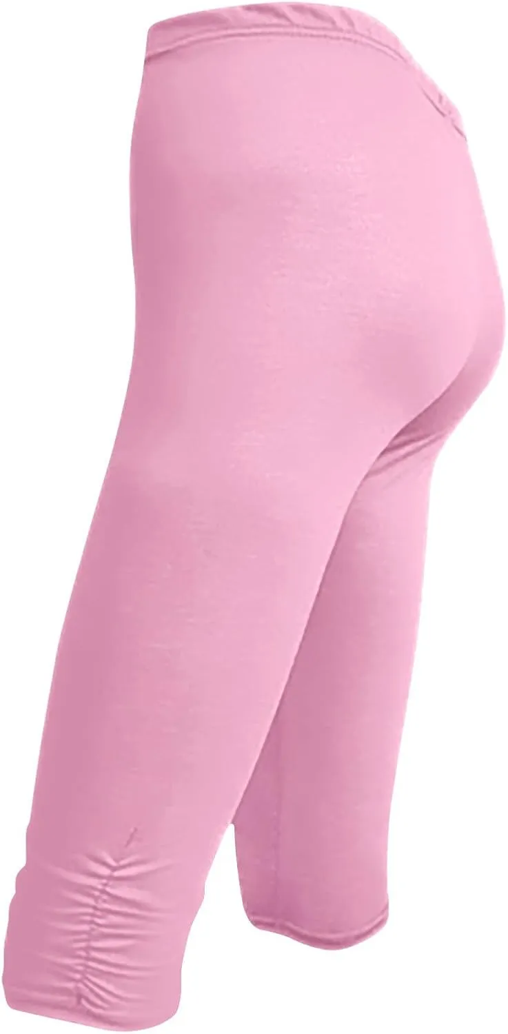 Girls Capri Leggings High Waist Yoga Pants Stretch Slimming Legging Comfy Cropped Pants Kids Summer Workout Tights