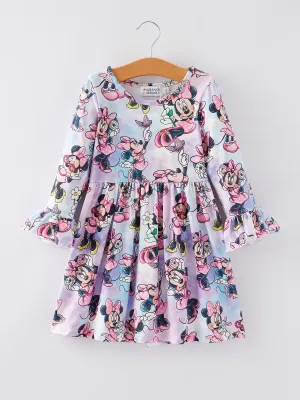 Girls Cartoon Character Print Milk Silk Dress