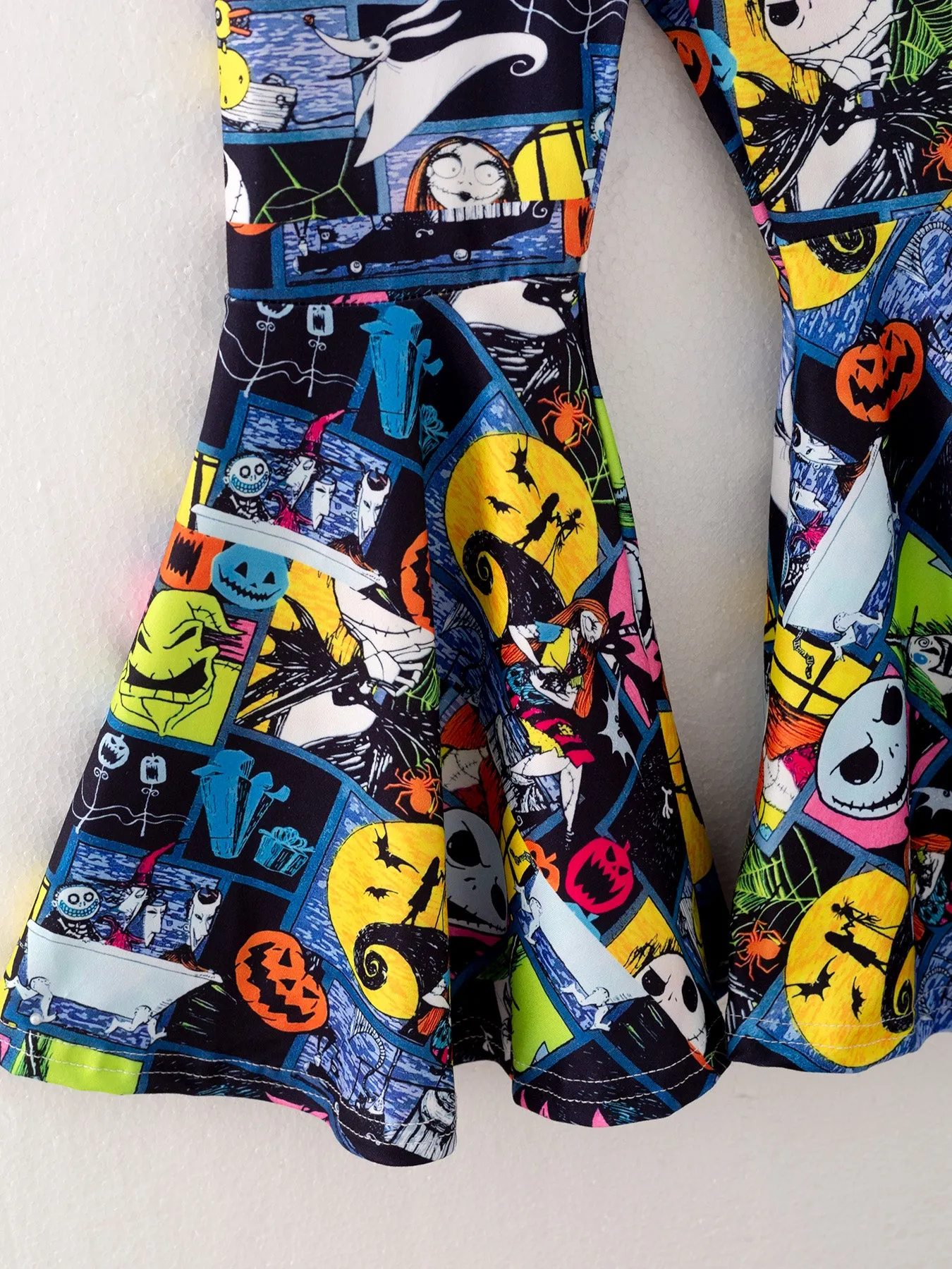 Girls Cartoon Print Top Bell-Bottom Pants Milk Silk Pink Outfits