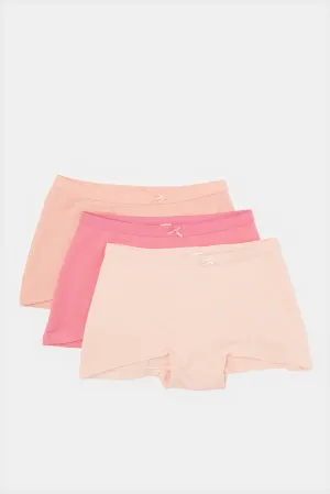 Girls Pink Solid Boxer Brief Set (Pack of 3)