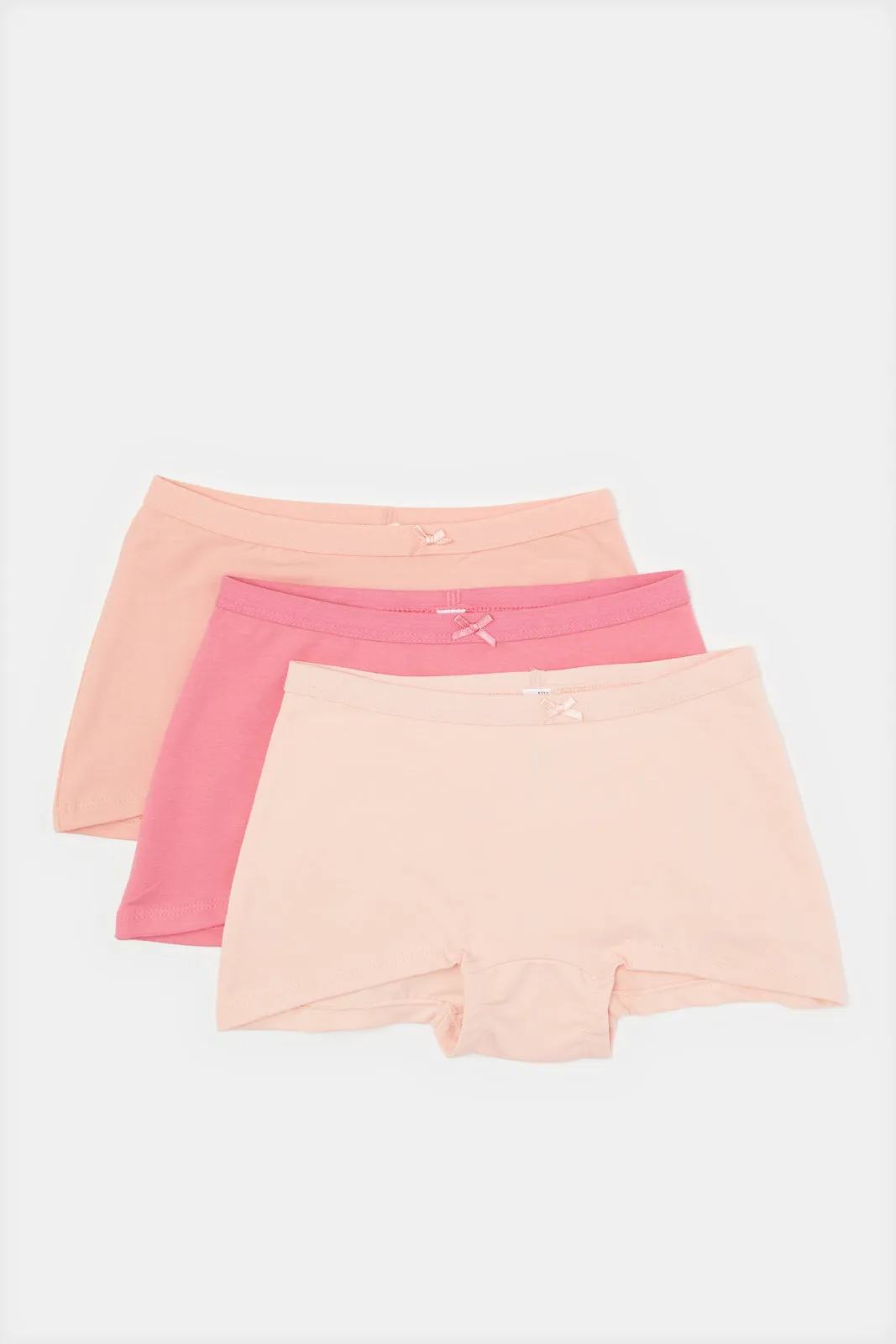 Girls Pink Solid Boxer Brief Set (Pack of 3)