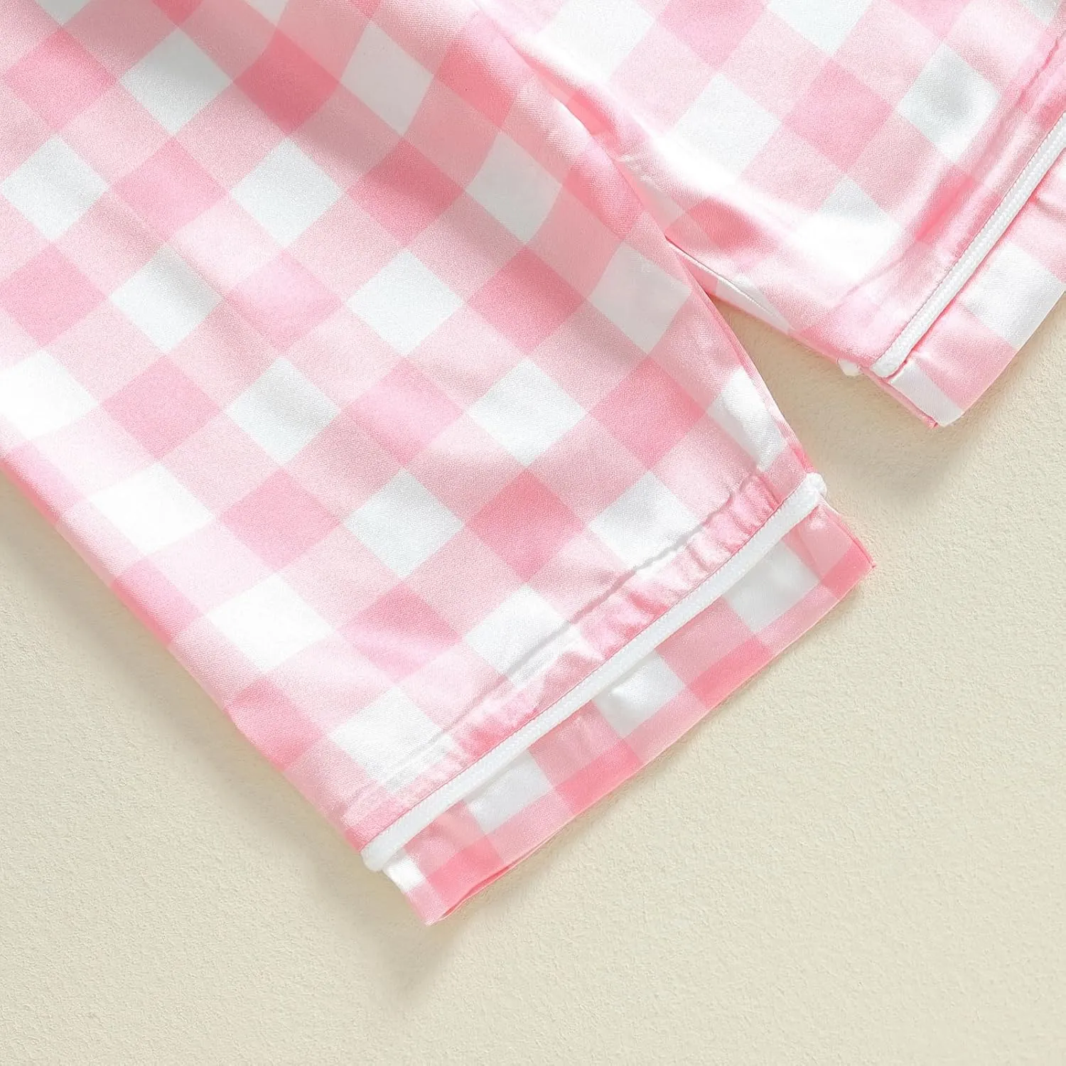 Girls Silk Pajamas Baby Plaid Print Button Up Long Sleeves Shirt   Elastic Pants Loungewear Toddler Sleepwear
