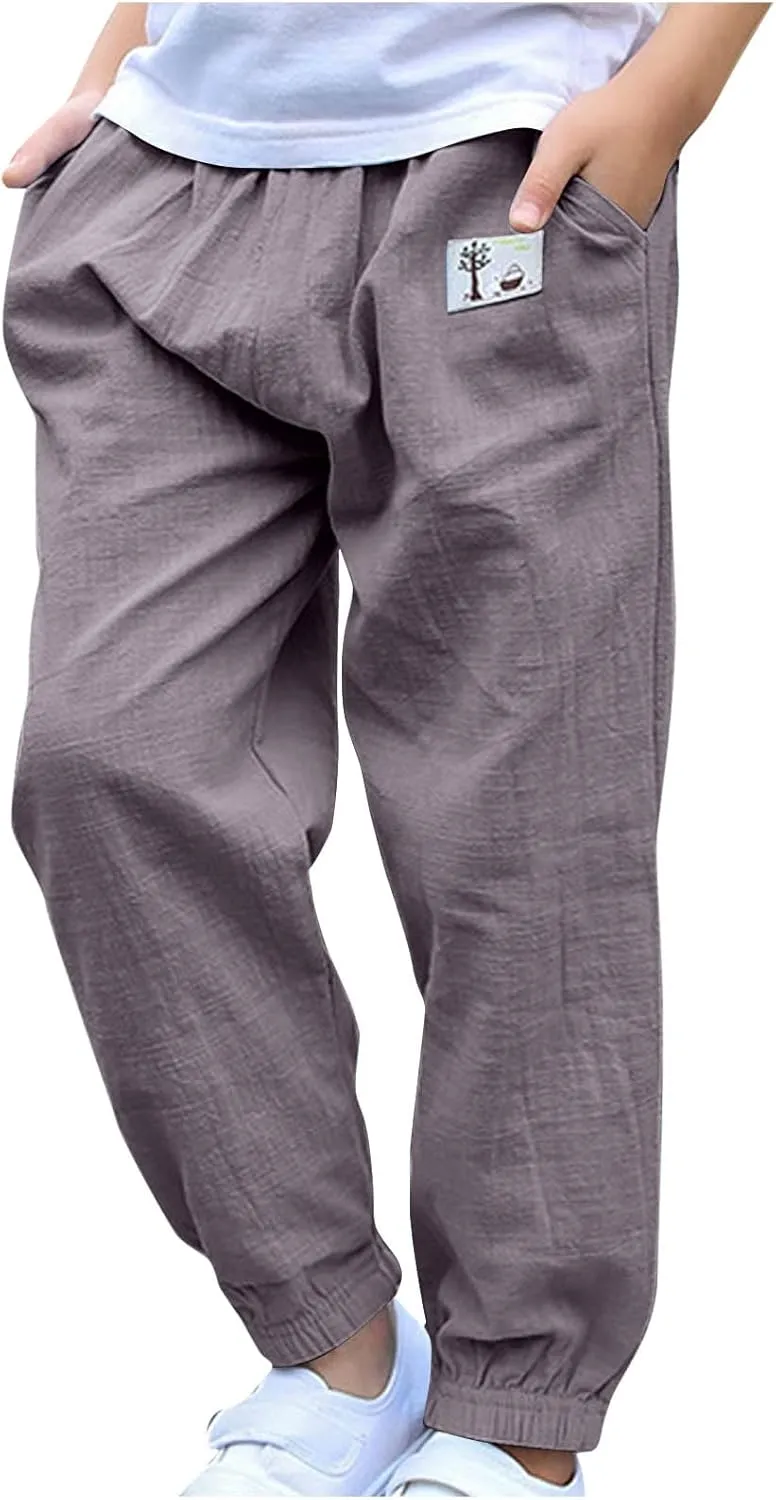 Girls Summer Cotton Athletic Sweatpants Unisex Boys Print Lightweight Casual Running Workout Jogger Pants 3-10 Years