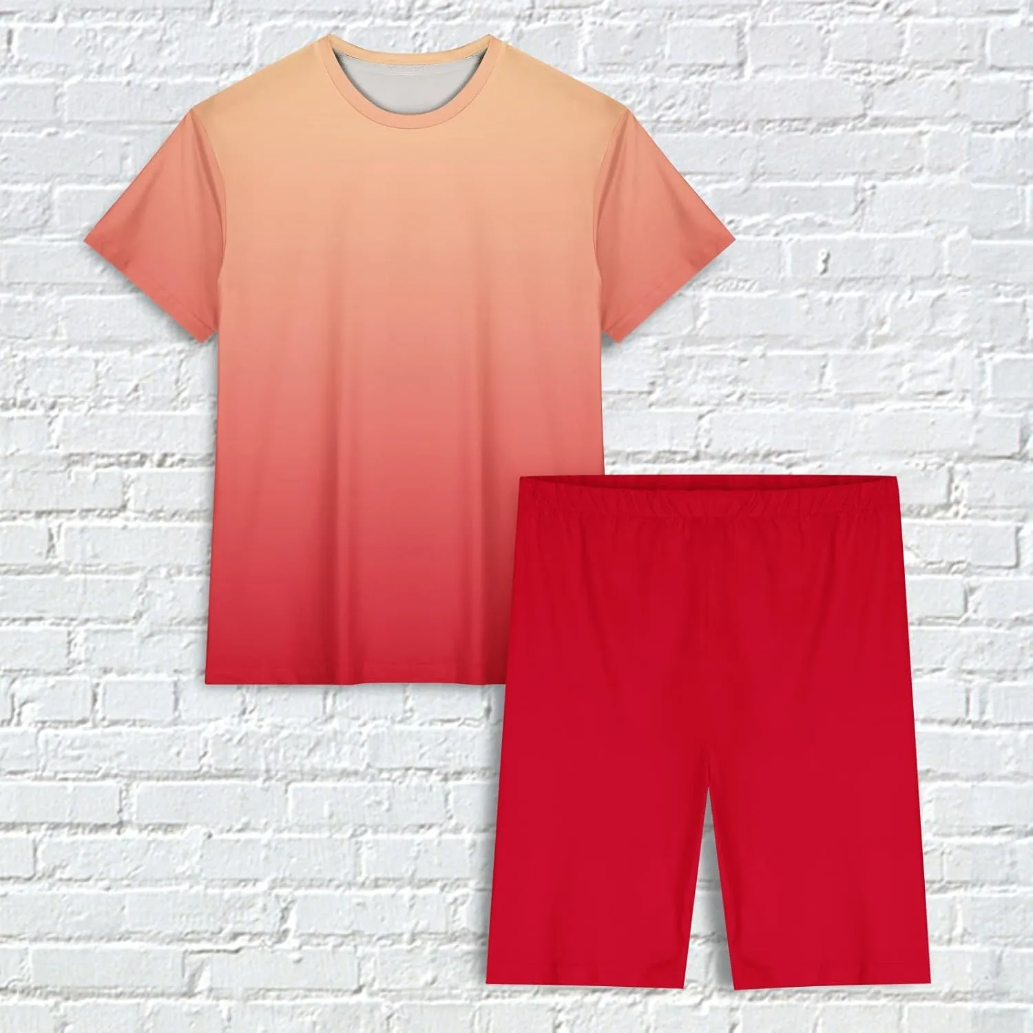 Gradient Sets for Women 2 Piece Pajama Set Summer Soft Tracksuits Oversized Short Sleeve Tee Tops and Biker Shorts