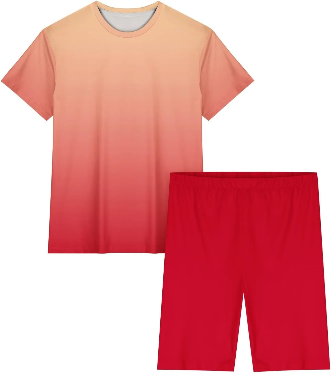 Gradient Sets for Women 2 Piece Pajama Set Summer Soft Tracksuits Oversized Short Sleeve Tee Tops and Biker Shorts
