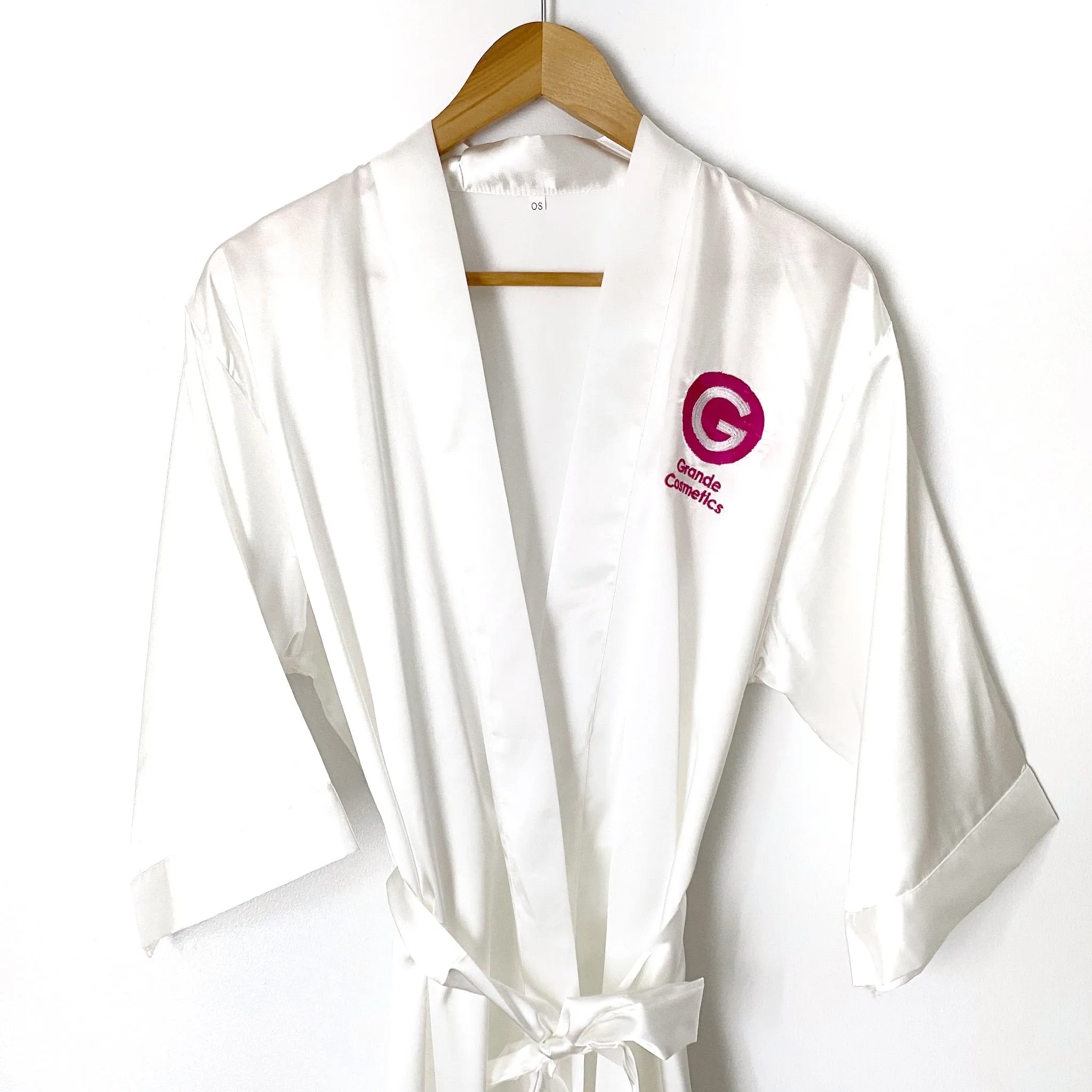 Grande Cosmetics Embroidered White Satin Robe- OS