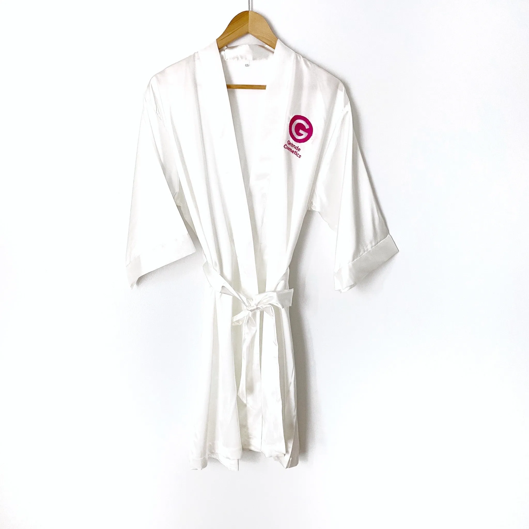 Grande Cosmetics Embroidered White Satin Robe- OS