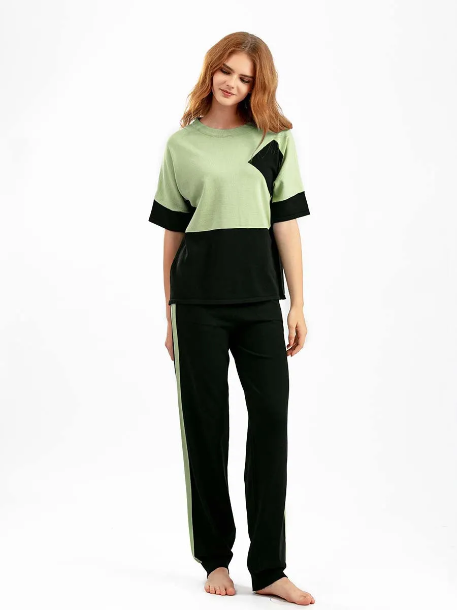 Green Viscose Short Sleeved Pajama Set