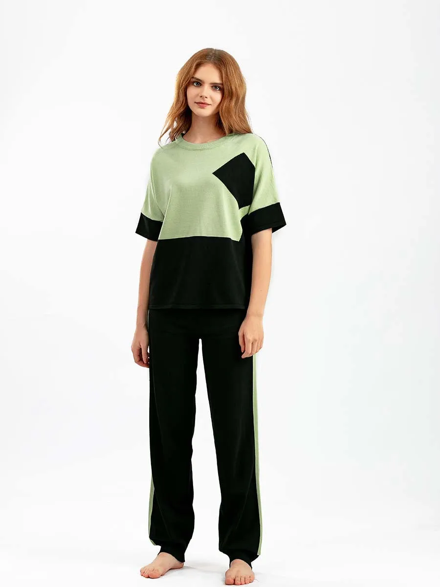 Green Viscose Short Sleeved Pajama Set