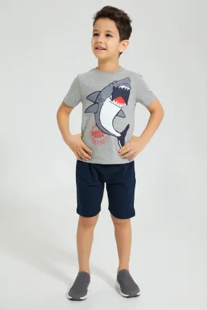 Grey And Navy Shark Casual Set (2 Piece)